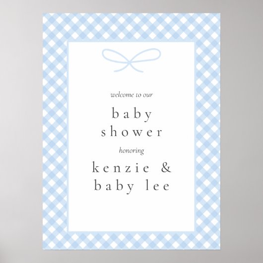 Einfache moderne Blue Kariert Bow Baby Dusche Herz Poster (Vorne)
