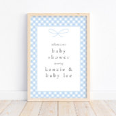 Einfache moderne Blue Kariert Bow Baby Dusche Herz Poster