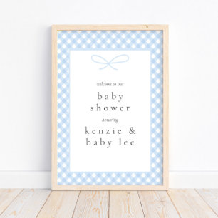 Einfache moderne Blue Kariert Bow Baby Dusche Herz Poster