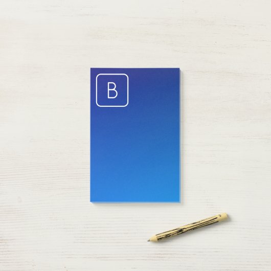 Einfache moderne Blue Ombre Gradient & Monogram Post-it Klebezettel (Auf Schreibtisch)