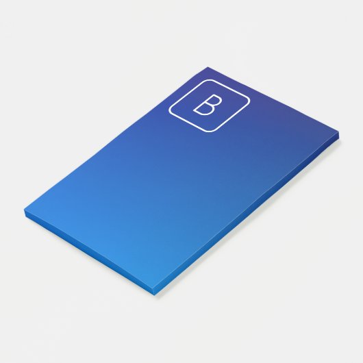 Einfache moderne Blue Ombre Gradient & Monogram Post-it Klebezettel (angewinkelt)