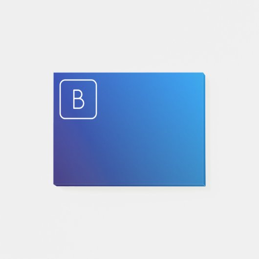 Einfache moderne Blue Ombre Gradient & Monogram Post-it Klebezettel (Vorderseite)