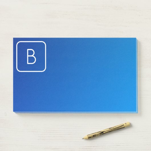 Einfache moderne Blue Ombre Gradient & Monogram Post-it Klebezettel (Auf Schreibtisch)