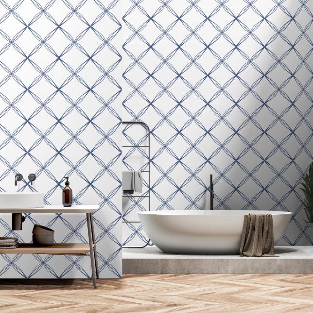 Einfache moderne Blue Petal Diamond Tapete (Badezimmer)