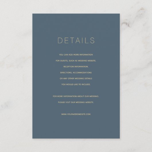 Einfache moderne Blue Wedding Details Card Begleitkarte (Vorderseite)