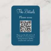 Einfache moderne Blue Wedding Details QR Code Begleitkarte (Vorderseite)