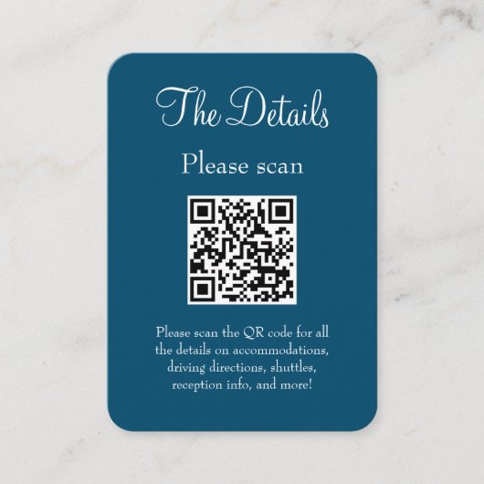 Einfache moderne Blue Wedding Details QR Code Begleitkarte (Vorderseite)