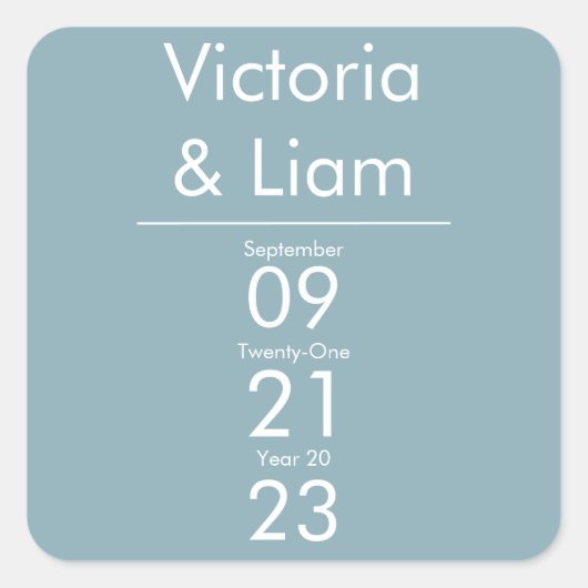 Einfache, moderne Blue Wedding Quadratischer Aufkleber (Vorderseite)