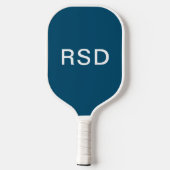 Einfache, moderne Blue White Monogram-Initialen Pickleball Schläger (Rückseite)
