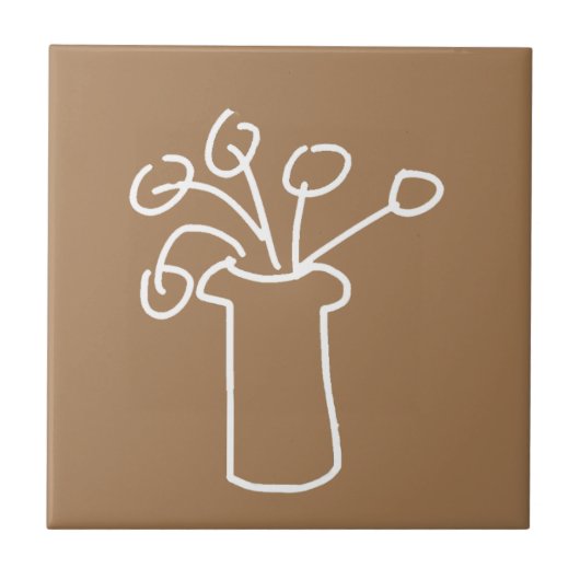 Einfache moderne Blume weiß Fliese (Vorderseite)