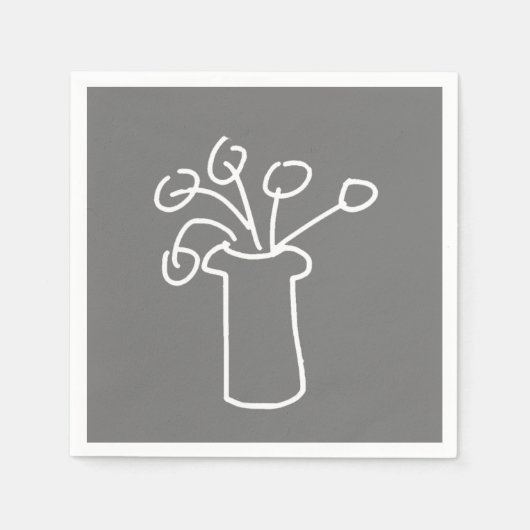 Einfache moderne Blume, weiß grau Serviette (Vorderseite)