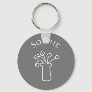 Einfache moderne Blume, weißer Name Schlüsselanhänger