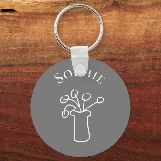 Einfache moderne Blume, weißer Name Schlüsselanhänger (Vorderseite)