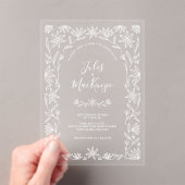 Einfache, moderne Blumenstrasse Weiße Hochzeit Acryleinladungen (Insitu (Handheld))