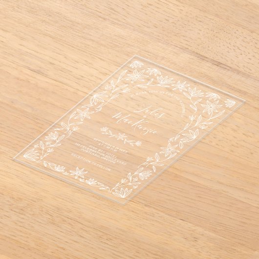 Einfache, moderne Blumenstrasse Weiße Hochzeit Acryleinladungen (Ablage )