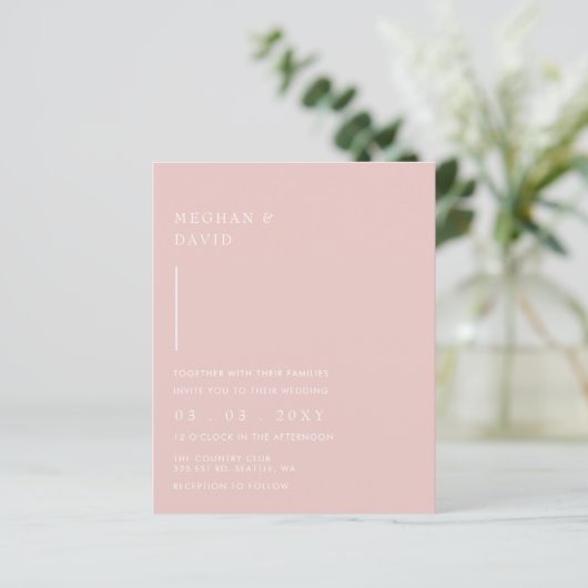 Einfache, moderne Blush Hochzeitseinladung (Stehend Vorderseite)