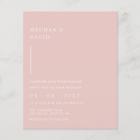 Einfache, moderne Blush Hochzeitseinladung (Vorderseite)