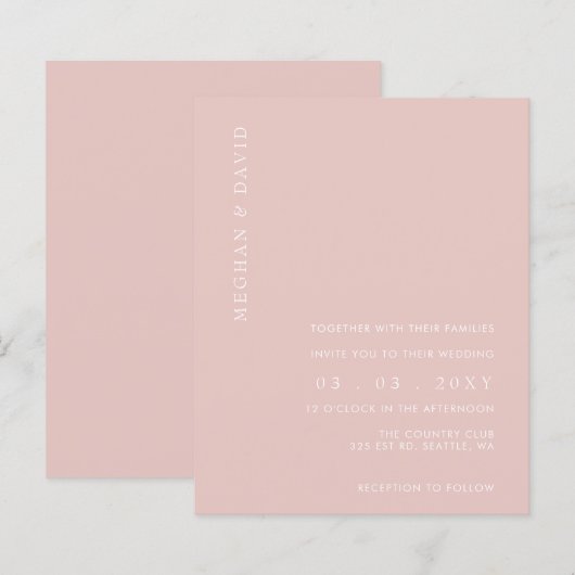 Einfache, moderne Blush Hochzeitseinladung (Vorne/Hinten)