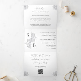 Einfache moderne Boho Monogram Mandala Wedding Dreifach Gefaltete Einladung