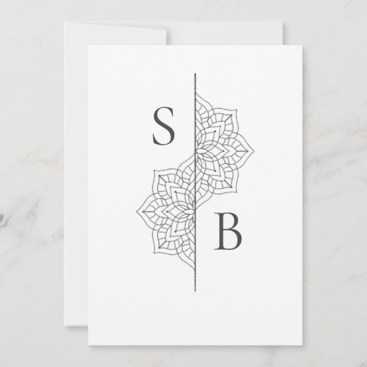 Einfache moderne Boho Monogram Mandala Wedding Einladung (Rückseite)