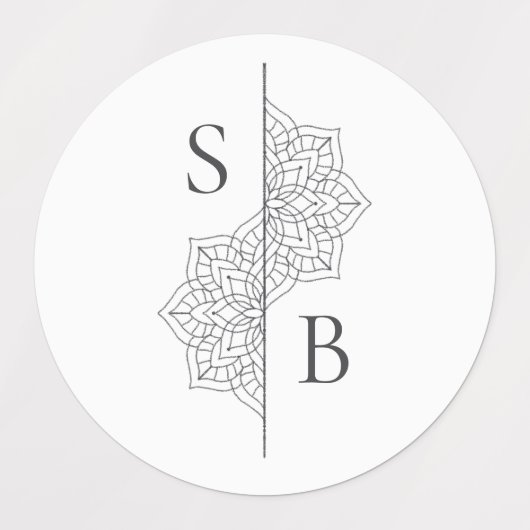 Einfache moderne Boho Monogram Mandala Wedding Etiketten (Design 2)