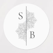 Einfache moderne Boho Monogram Mandala Wedding Etiketten (Design 1)