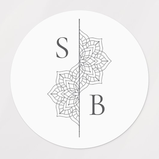Einfache moderne Boho Monogram Mandala Wedding Etiketten (Design 1)