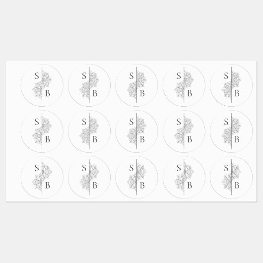 Einfache moderne Boho Monogram Mandala Wedding Etiketten (Blatt)