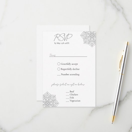 Einfache moderne Boho Monogram Mandala Wedding RSVP Karte (Vorderseite/Rückseite Beispiel)
