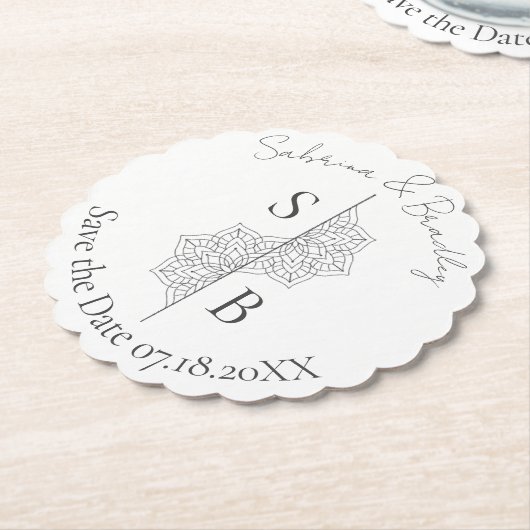 Einfache moderne Boho Monogram Mandala Wedding Untersetzer (angewinkelt)