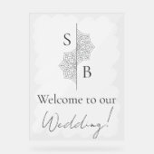 Einfache moderne Boho Monogram Wedding Willkommen Acrylschild (Vorderseite)