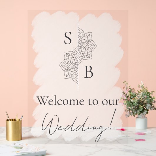 Einfache moderne Boho Monogram Wedding Willkommen Acrylschild (Hochzeit)