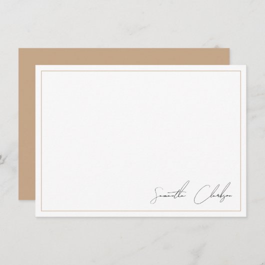 Einfache moderne Boho Tan Border-Skript Mitteilungskarte (Vorne/Hinten)