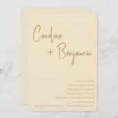 Einfache moderne Boho Terracotta Creme Script Wedd Save The Date (Vorne/Hinten)