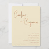 Einfache moderne Boho Terracotta Creme Script Wedd Save The Date (Vorderseite)