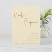 Einfache moderne Boho Terracotta Creme Script Wedd