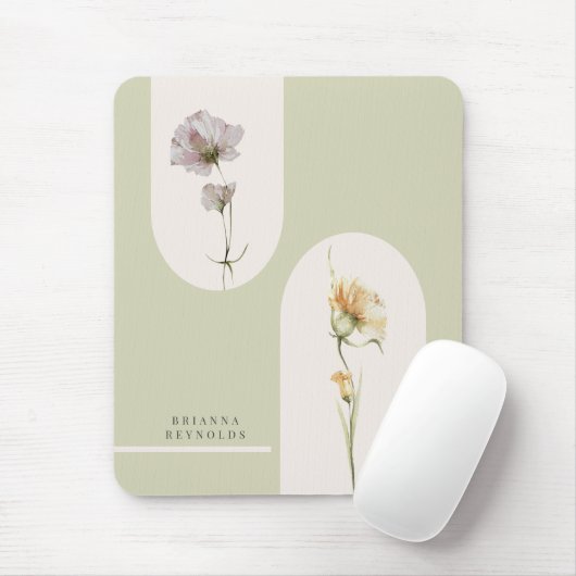 Einfache moderne Boho-Wildblumen auf Sage Green Mousepad (Mit Mouse)