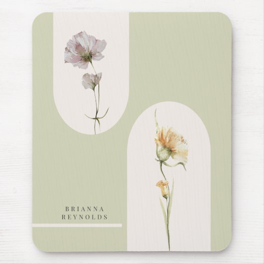 Einfache moderne Boho-Wildblumen auf Sage Green Mousepad (Vorne)