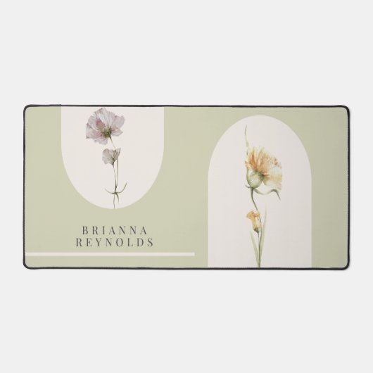 Einfache moderne Boho-Wildblumen auf Sage Green Schreibtischunterlage (Vorderseite)