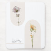 Einfache moderne Boho-Wildblumen auf Weiß Mousepad (Vorne)