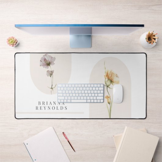 Einfache moderne Boho-Wildblumen auf Weiß Schreibtischunterlage (Büro 1)