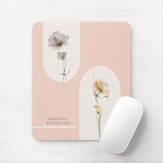 Einfache moderne Boho-Wildblumen in Soft Pink Mousepad (Mit Mouse)