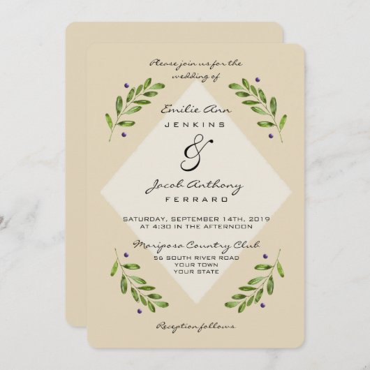 Einfache, moderne botanische Lässige Hochzeitseinl Einladung (Vorne/Hinten)