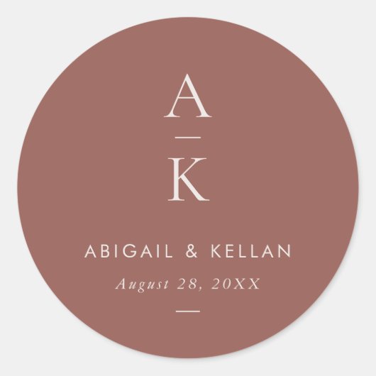 Einfache moderne Braun-Monogramm-Mix-Hochzeit Runder Aufkleber (Vorderseite)