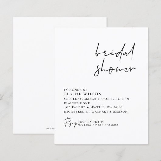 Einfache moderne Brautdusche Einladung (Vorne/Hinten)