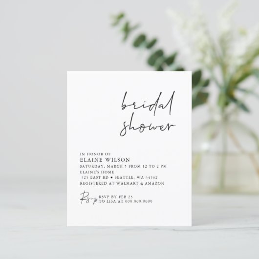 Einfache moderne Brautdusche Einladung (Stehend Vorderseite)