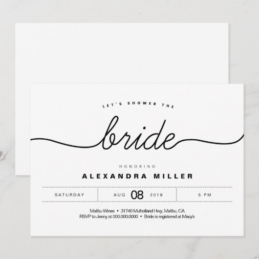 Einfache moderne Brautdusche Einladung (Vorne/Hinten)