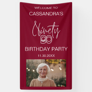 Einfache Moderne Burgund Foto 90. Geburtstag Willk Banner