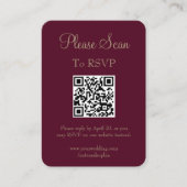 Einfache moderne Burgund-Hochzeitsscans QR-Code Begleitkarte (Vorderseite)