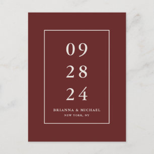 Einfache moderne Burgund Red Wedding retten das Da Postkarte